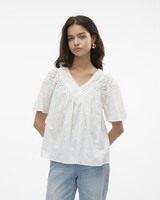 Vero moda 10309014 VMKAFFA S/S V-NECK TOP WVN BTQ Snow White