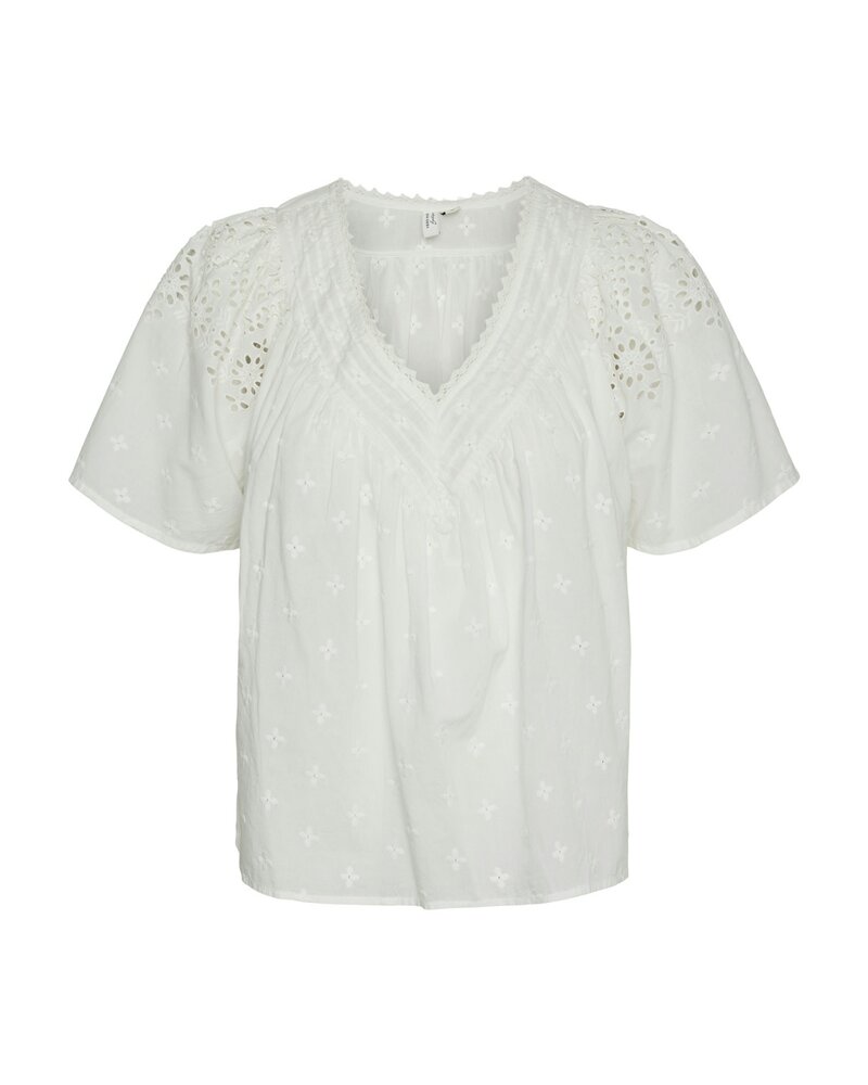 Vero moda 10309014 VMKAFFA S/S V-NECK TOP WVN BTQ Snow White