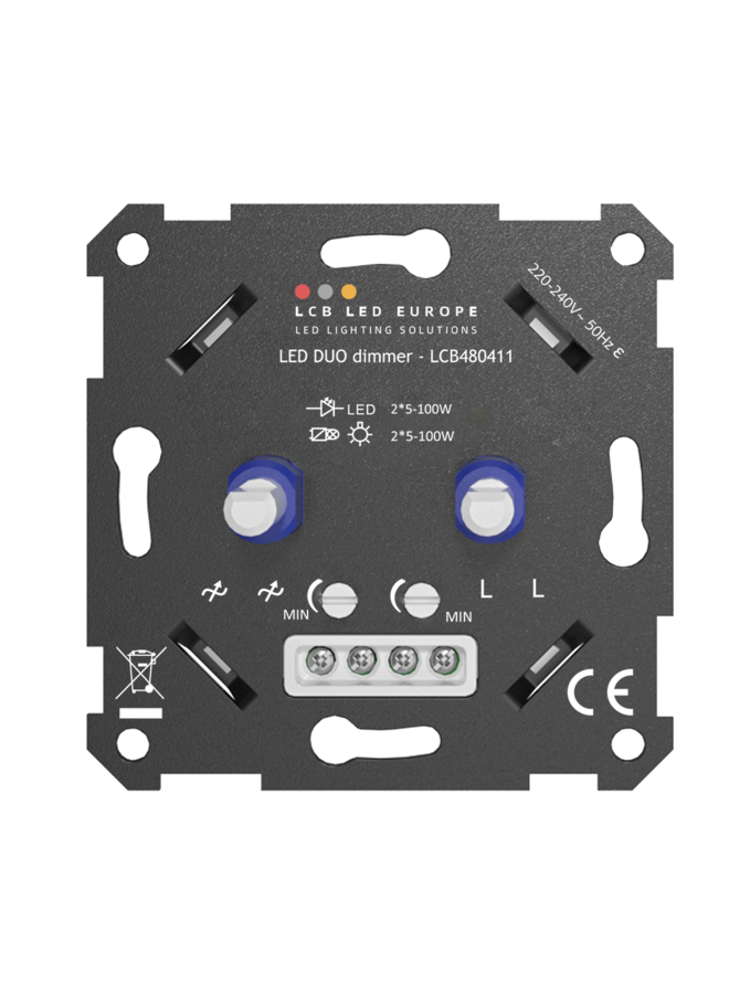 LED Dimmer DUO inbouw - 2x 5-100W - Universeel Fase afsnijding