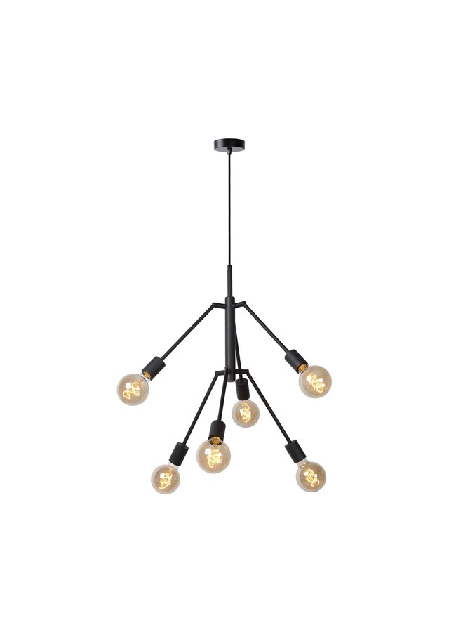 LED Hanglamp LESTER - Zwart - 6xE27 - 40W - Metaal