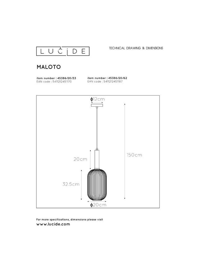 LED Hanglamp MALOTO goud - 1x E27 fitting - Amber