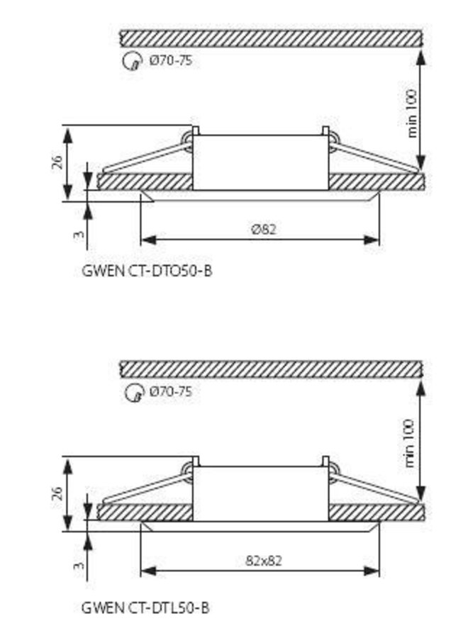 LED inbouwspot  zwart - Zaagmaat 70-75mm buitenmaat 82x82mm