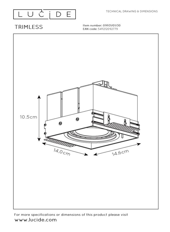 LED inbouwspot zwart TRIMLESS - 1x AR111 GU10 fitting - 230V max. 50W