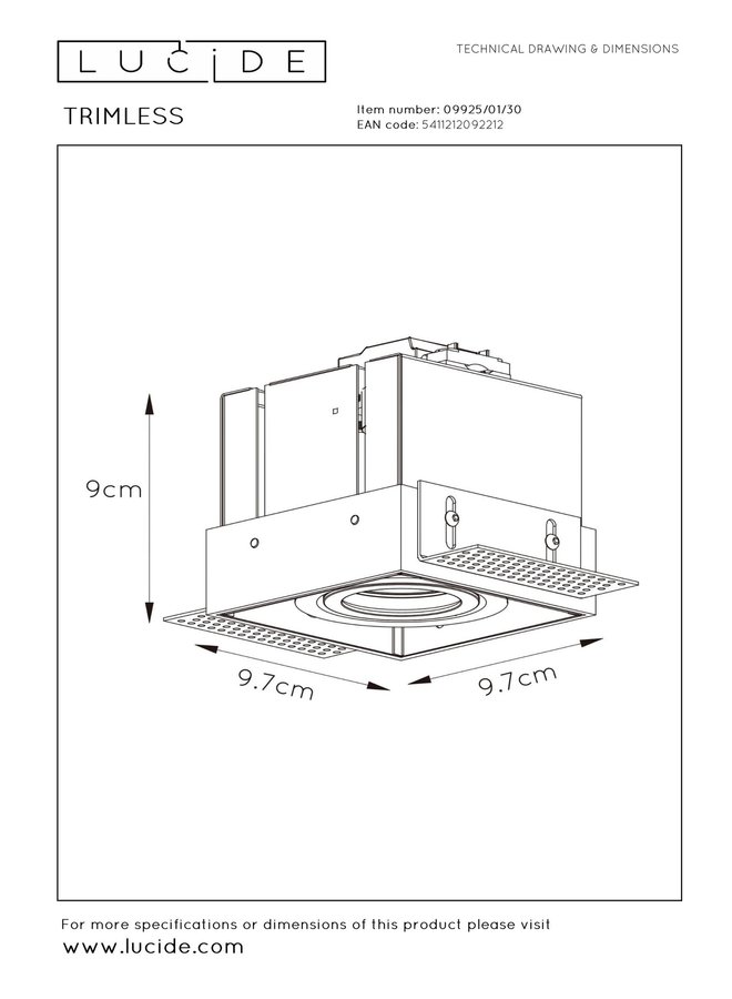 LED inbouwspot zwart TRIMLESS - 1x GU10 fitting - 230V max. 50W