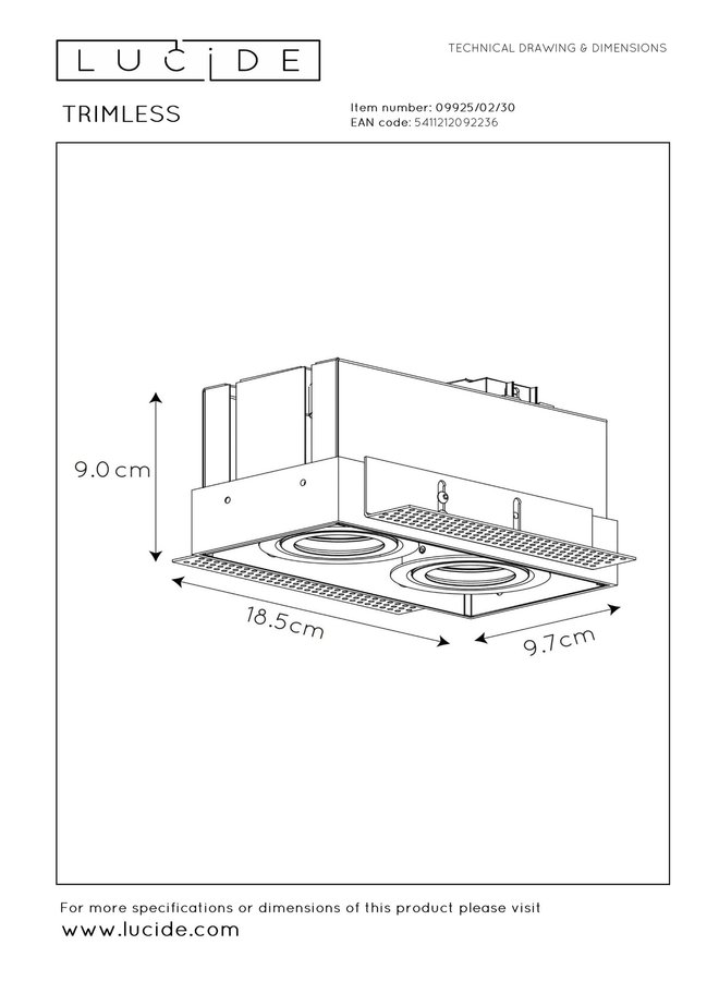 LED inbouwspot zwart TRIMLESS - 2x GU10 fitting - zwart - 230V max. 2x 50W