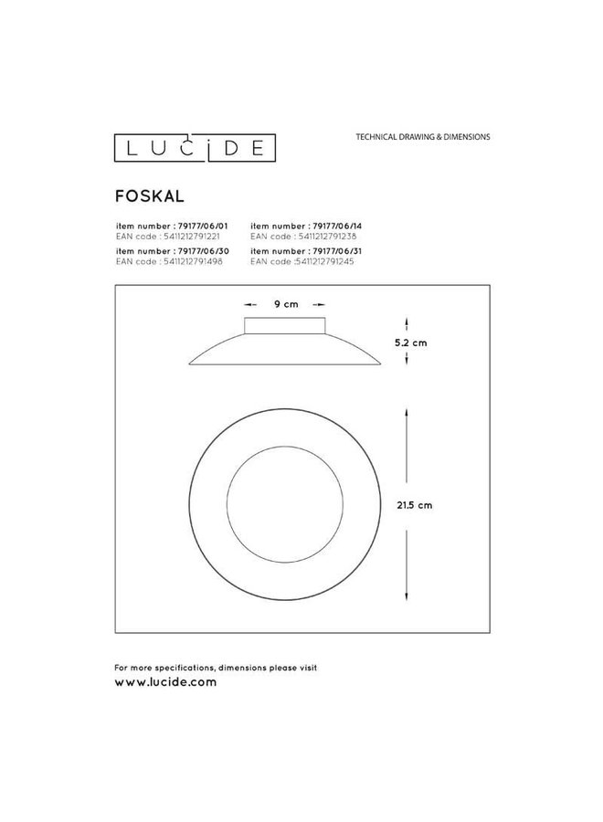 LED Plafondlamp / Wandlamp FOSKAL - 7W 2700K