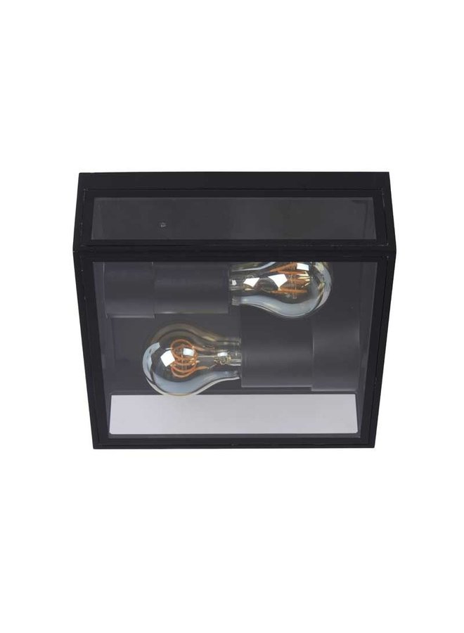 LED Plafondlamp DUKAN zwart vierkant - 2x E27 fitting - IP65