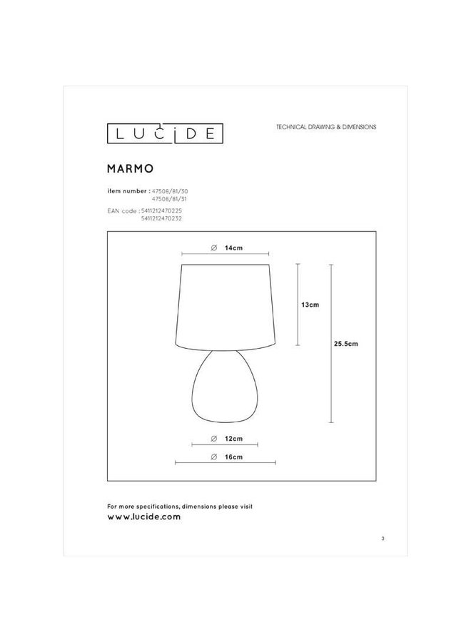 LED Tafellamp MARMO wit - 1x E14 fitting