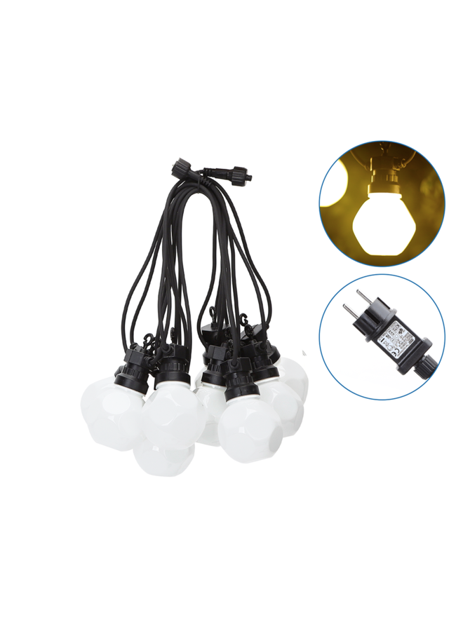 Lichtsnoer buiten Melkwit IP44 - 8 meter 6W - incl. 10 LED lampen 3000K