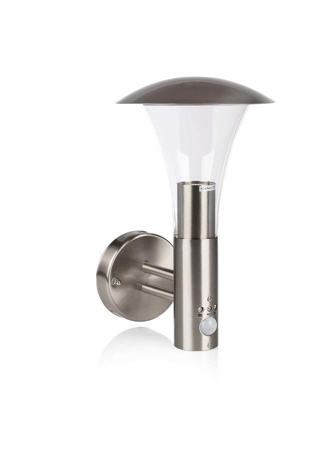 LED Wandlamp Buiten E27 - Incl. Bewegingssensor - Geborsteld Staal