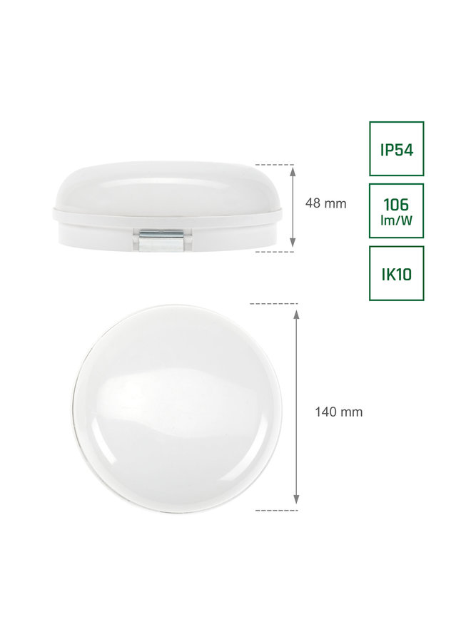 LED opbouwlamp Rond - 8W 4000K - IP54 spatwaterdicht