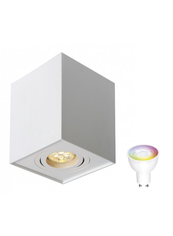 WiFi LED plafondspot - Cube vierkant -  Wit -  met GU10 fitting - kantelbaar - Bediening via de app
