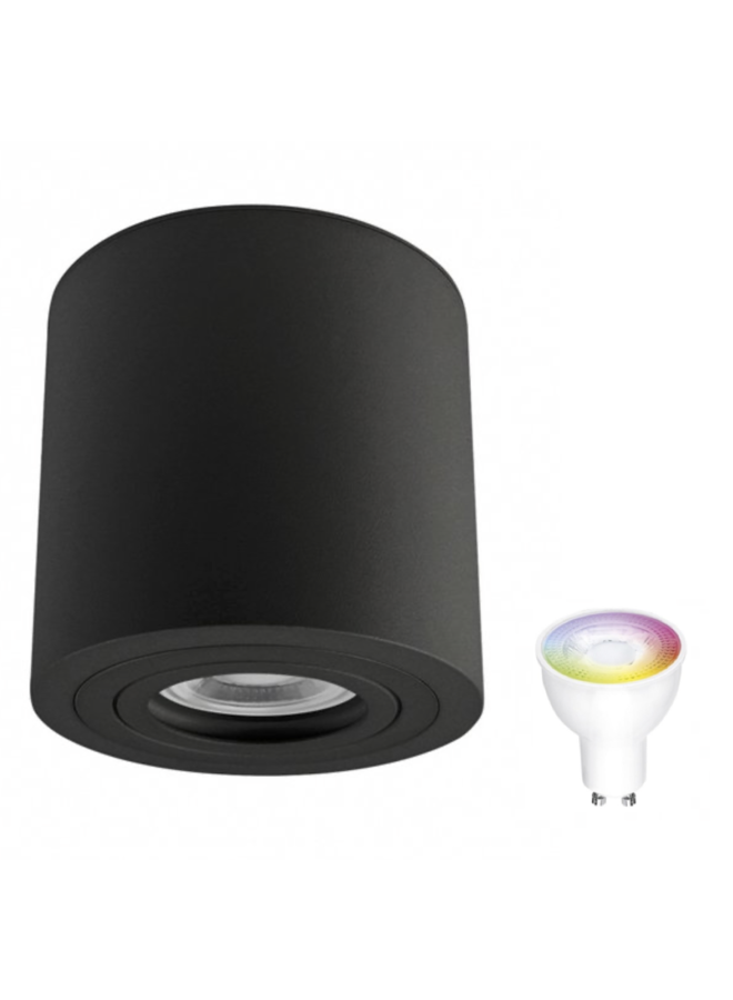 WiFi LED plafondspot IP65 - Tube rond Zwart - met GU10 fitting - Bediening met de app