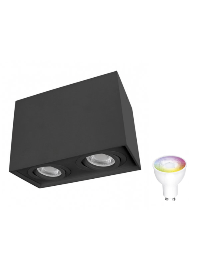 WiFi LED plafondspot dubbel kantelbaar - Cube Zwart - Bediening via de app