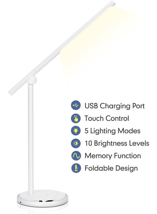 LED Bureaulamp 8W dimbaar 3000k tot 6000K - wit - opvouwbaar