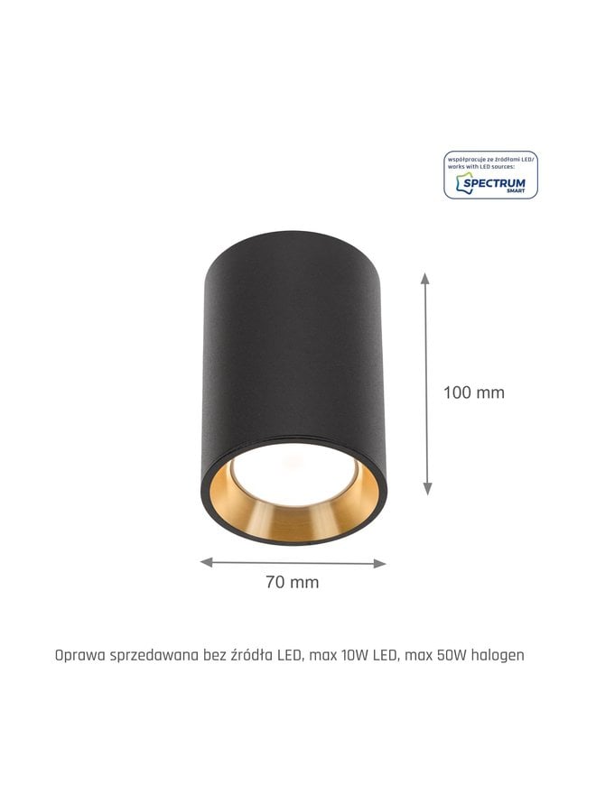LED plafondspot CHLOE MINI - 1x GU10 aansluiting - Zwart/goud