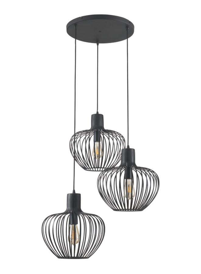 Hanglamp Arraffone 3-lichts Rond Zwart