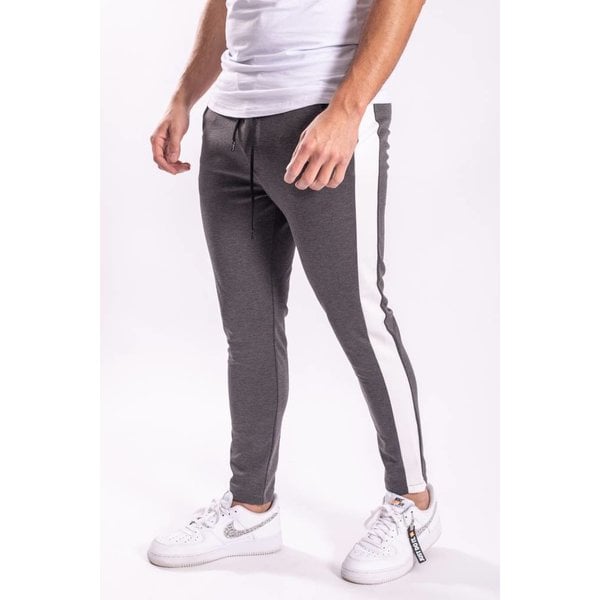 grey sweatpants with white stripe