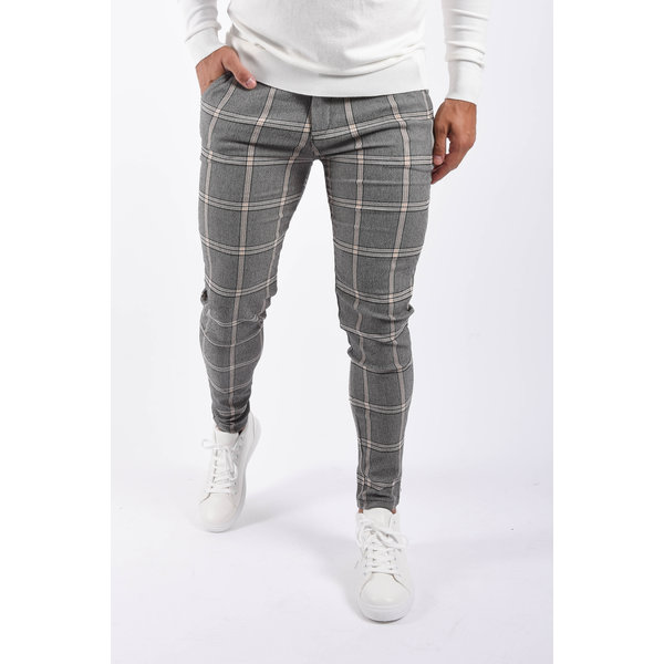 Y Stretch pantalon checkered Grey / Beige