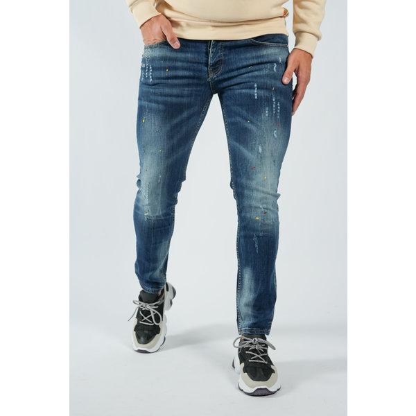 Y Skinny fit stretch jeans “heat” dark blue red / yellow splashes