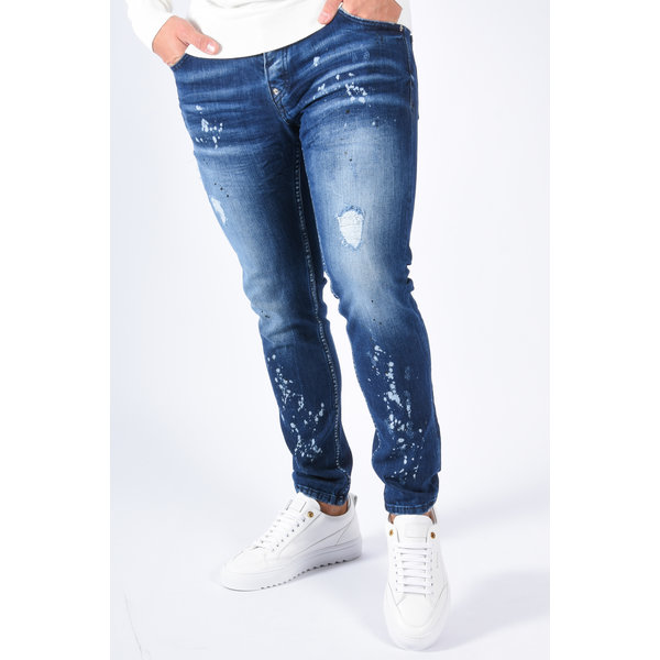 Y Skinny fit stretch jeans “dilo” Dark blue - white / black splashes