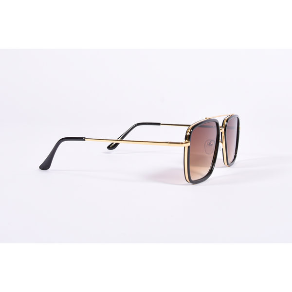 Y Black/Gold Aviator Sunglasses  Brown Tinted