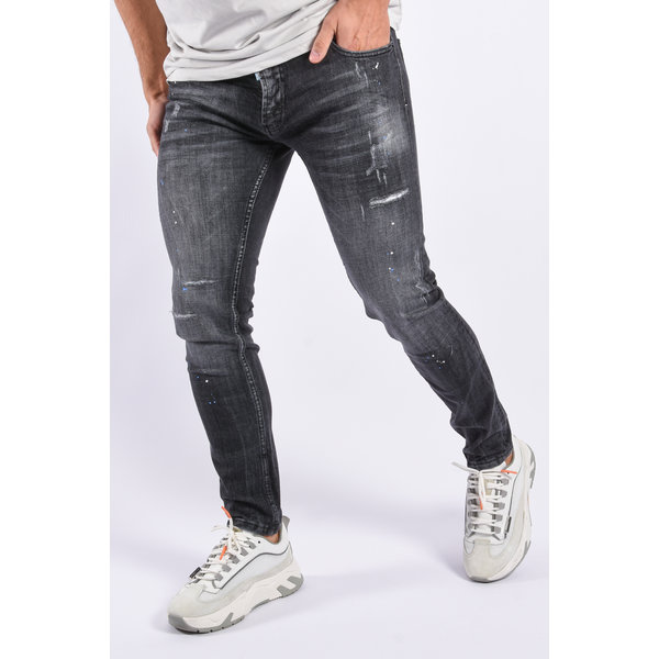 Y Skinny Fit Stretch Jeans “Timur” Dark Grey Washed / Blue Splashed