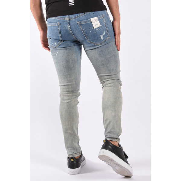 Amicci Amicci Premium Skinny Tapered Fit Stretch Jeans 'Tiano'  Blue Tint Washed Embroidered `A`