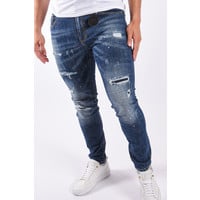 Amicci Amicci Premium Skinny Tapered Fit Stretch Jeans 'Antiche' Mid Blue Washed/Splashed