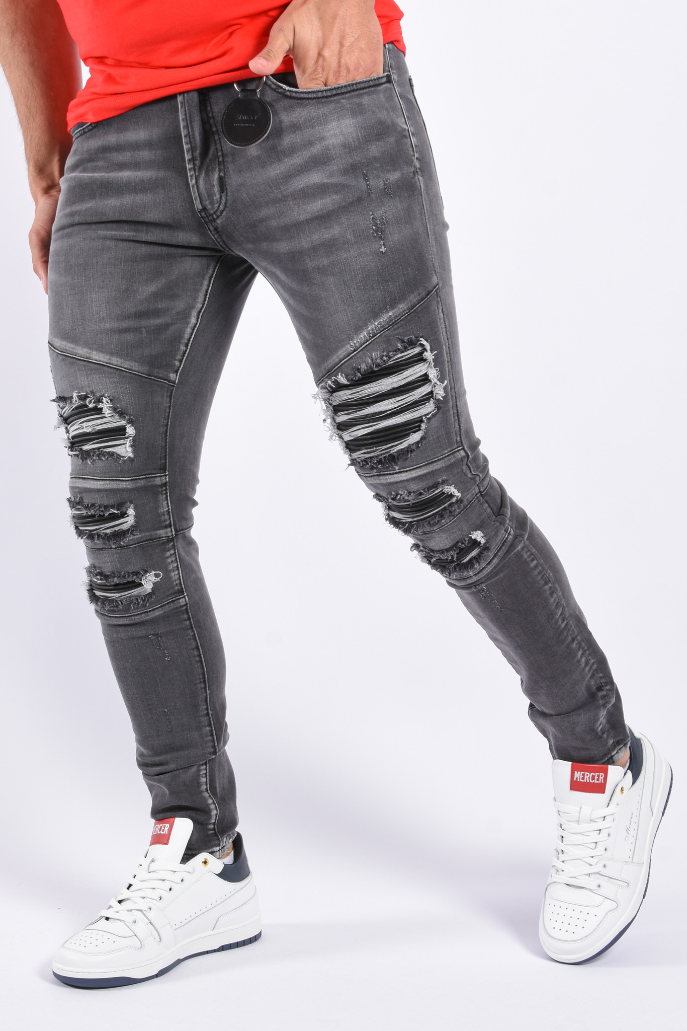 Amicci Premium Skinny Tapered Fit Stretch Jeans 'Sergio' Charcoal - Yugo Menswear Herenmode Winkel Heerlen en Online Webshop