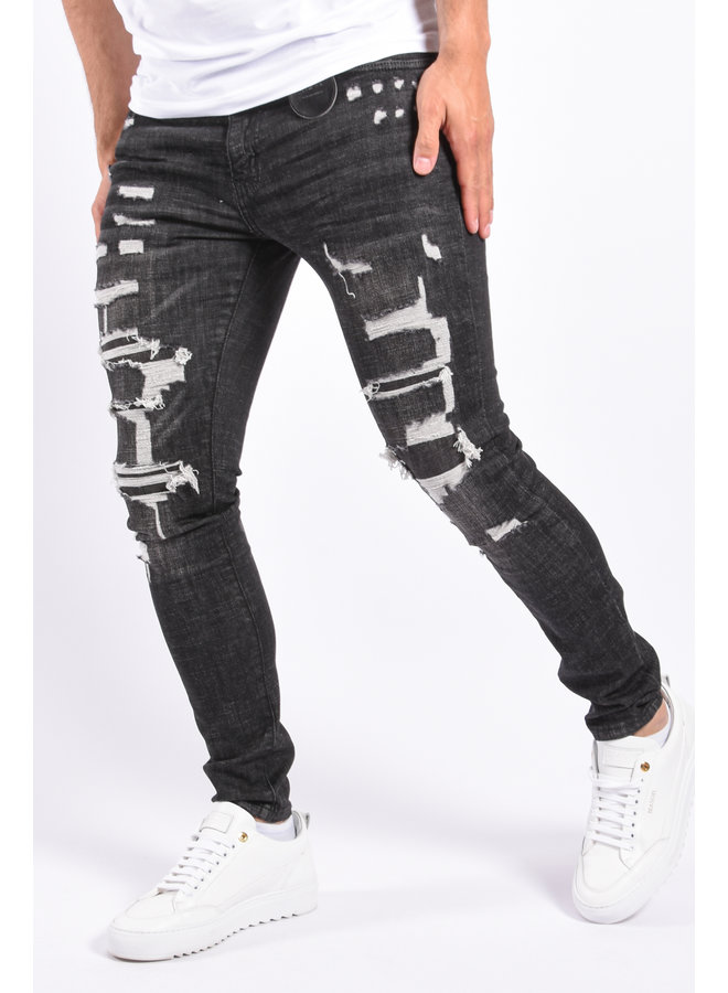 Amicci Premium Skinny Fit Stretch Jeans 'Alvero' Dark Grey Ripped