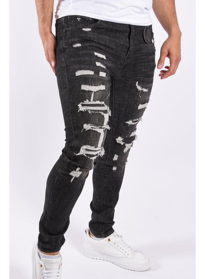 Amicci Premium Skinny Fit Stretch Jeans 'Alvero' Dark Grey Ripped