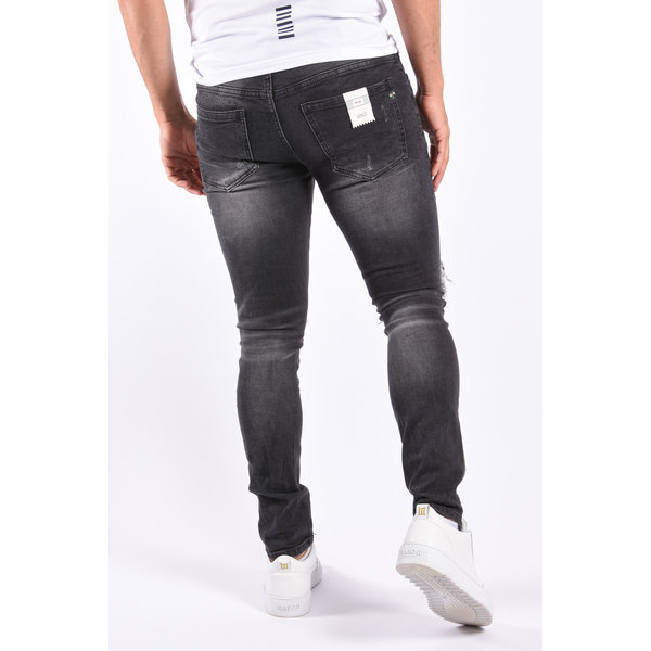 Amicci Amicci Premium Skinny Fit Stretch Jeans 'Milazzo'  Charcoal Ribbed/Distressed