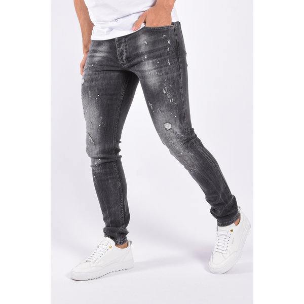 Y Slim Fit Stretch Jeans “Avci” Black/Dark Grey Washed - Distressed
