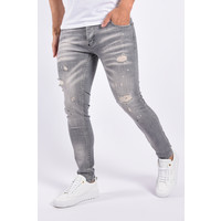 Y Skinny Fit Stretch Jeans “Dani” Light Grey Sandwashed - Splashed - Distressed
