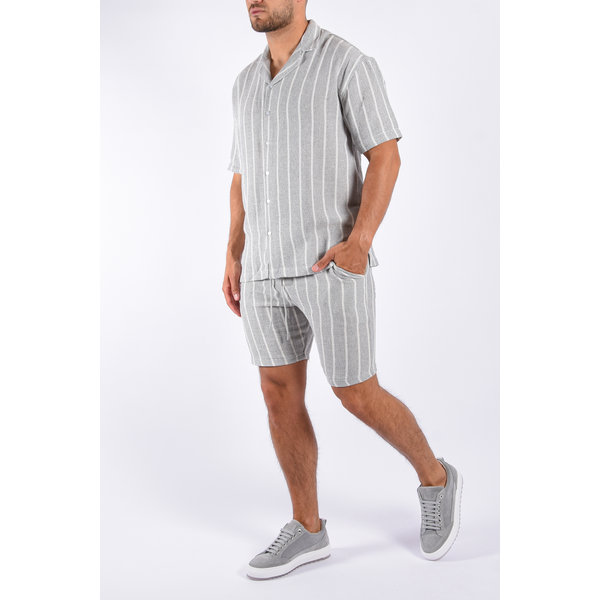Y Premium Summer Blouse Two Piece Set “Sergio” Grey/Beige Striped