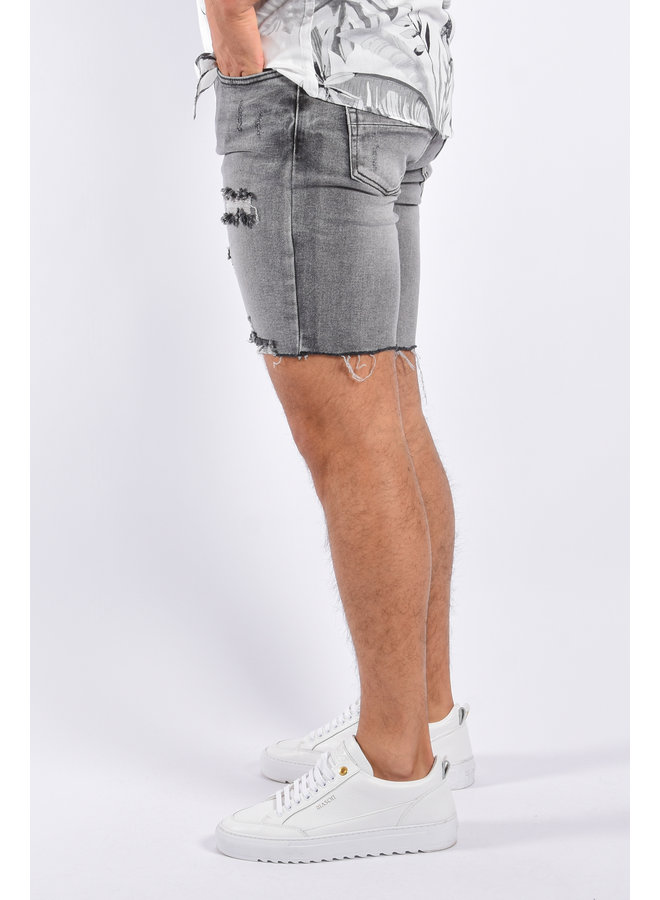 Skinny Fit Stretch Shorts “Leo” Grey Washed  Shredded