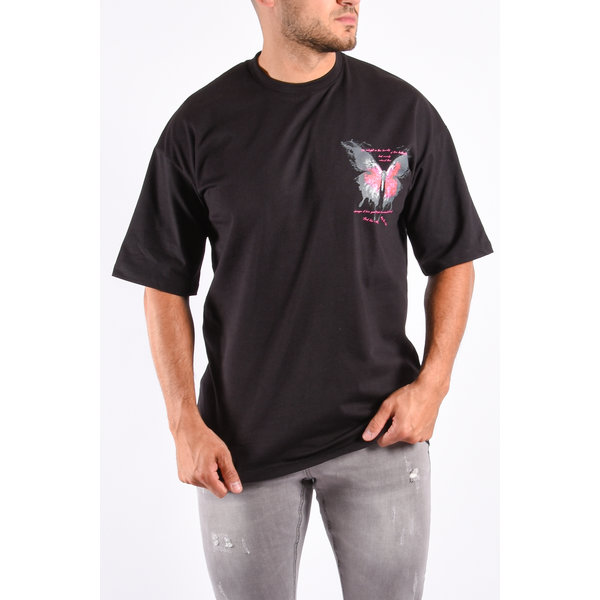 Y T-shirt Unisex Loose Fit “Red Butterfly” Black