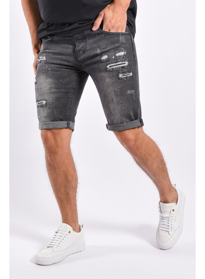 Slim Fit Jeans Shorts “Larry” Black Washed/ Splashed