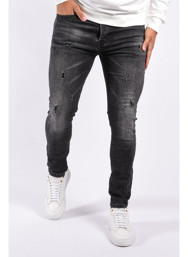 Skinny Fit Stretch Jeans “Robert” Slightly  Distressed Dark Grey