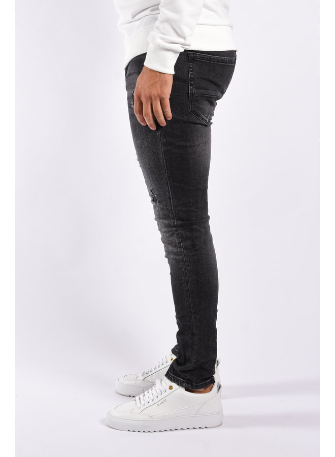 Skinny Fit Stretch Jeans “Robert” Slightly  Distressed Dark Grey