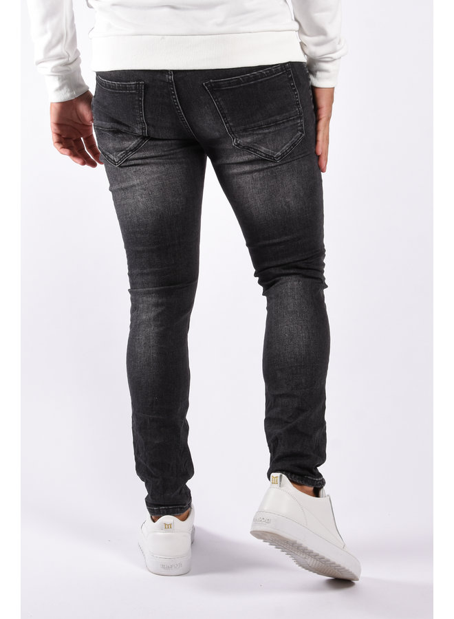 Skinny Fit Stretch Jeans “Robert” Slightly  Distressed Dark Grey