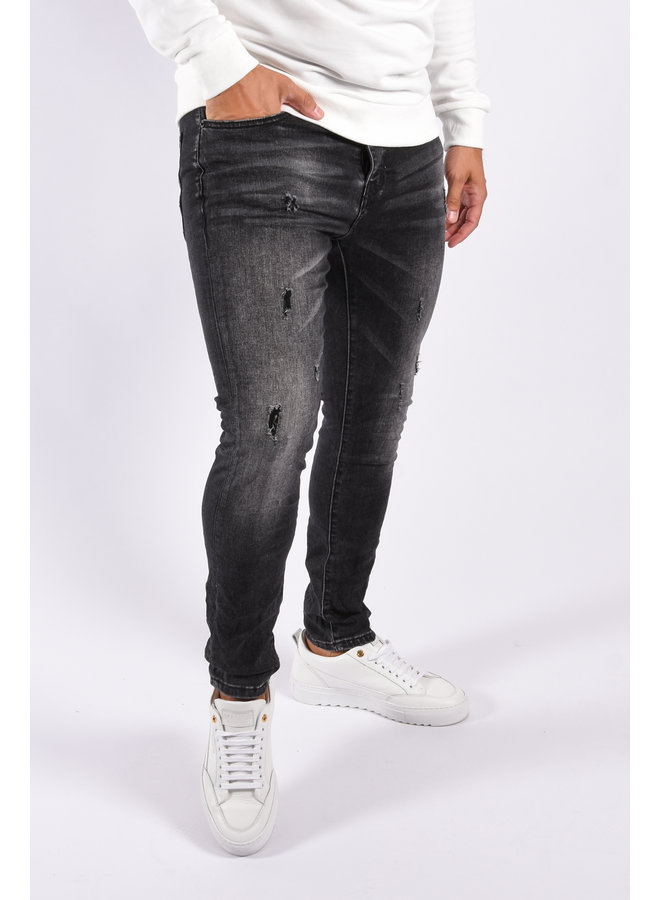 Skinny Fit Stretch Jeans “Robert” Slightly  Distressed Dark Grey