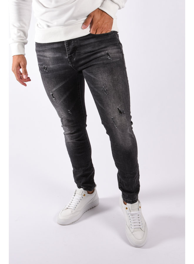 Skinny Fit Stretch Jeans “Robert” Slightly  Distressed Dark Grey