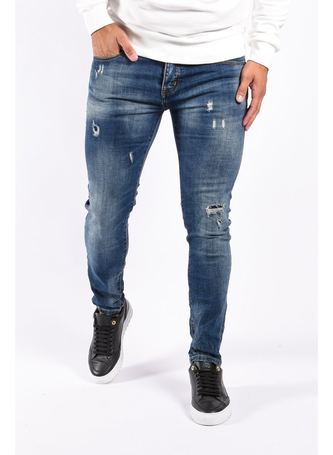 Skinny Fit Stretch Jeans “Robert” Distressed Medium Blue