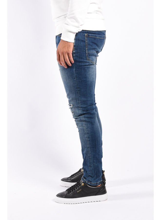 Skinny Fit Stretch Jeans “Robert” Distressed Medium Blue
