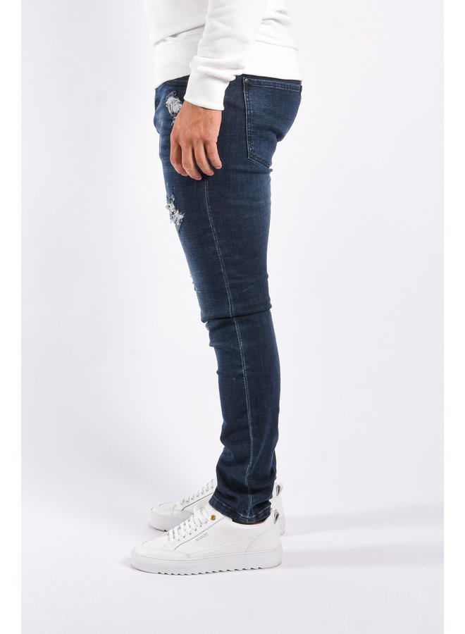 Slim Fit Stretch Jeans “Thomas” Dark Blue White / Blue Splashes
