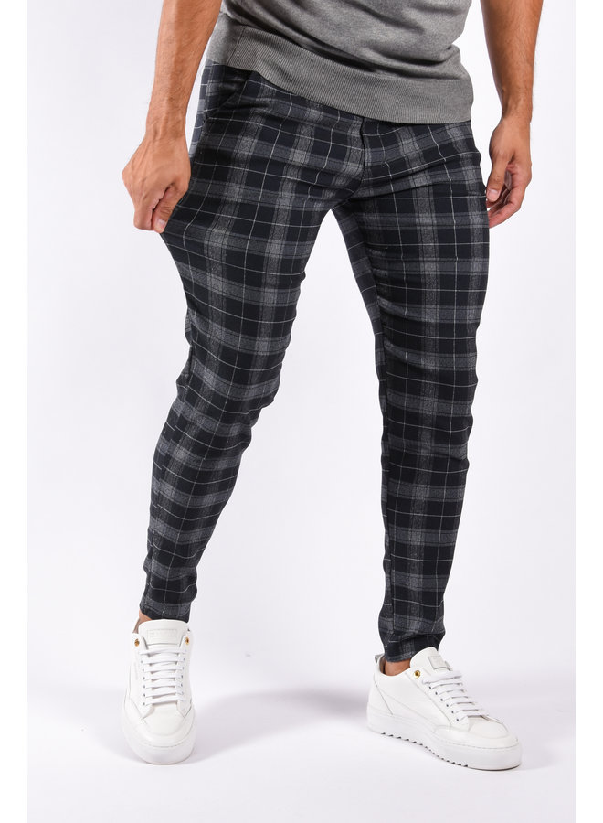 Stretch Pantalon Checkered Dark Blue