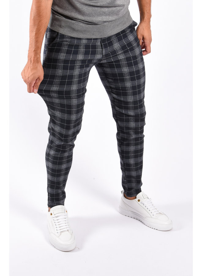 Stretch Pantalon Checkered Dark Blue