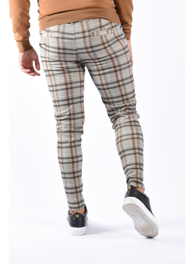 Stretch Pantalon “Liam” Checkered Brown/Grey